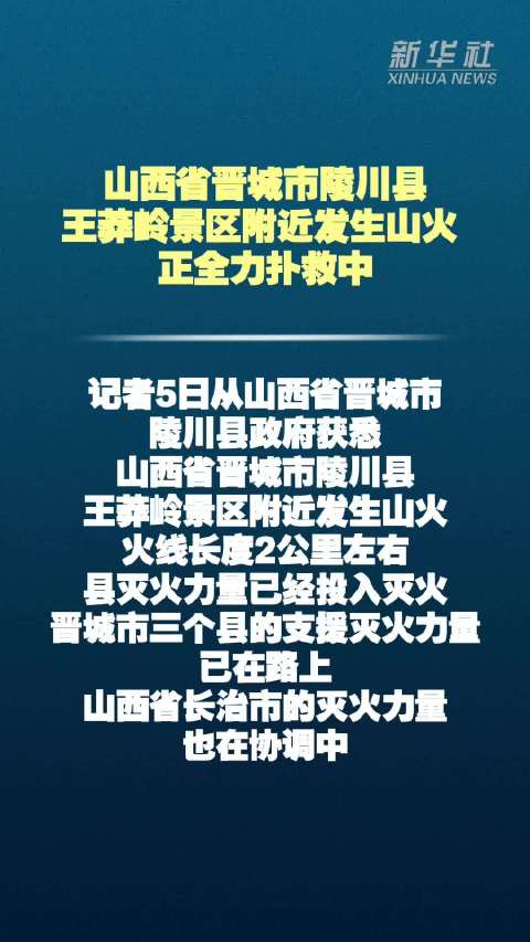 山西省晋城市陵川县王莽岭景区附近发生山火 正全力扑救中