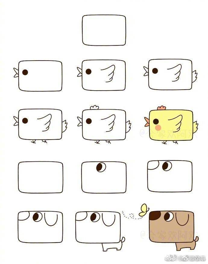 方形小动物简笔画