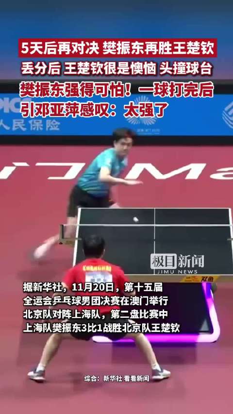 5天后再对决，樊振东再胜王楚钦！樊振东一球打完后，引邓亚萍感叹：太强了