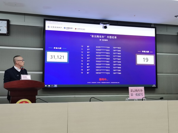 这2000市民有福气 买车可以得到最高3万的补贴 “彩云购车补”第一批次摇号名单出炉