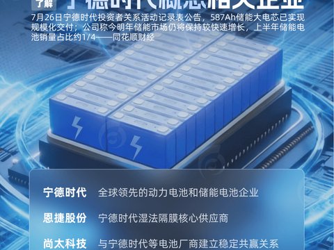 宁德时代587Ah储能电芯规模化交付，带您了解宁德时代概念相关企业