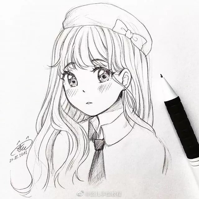 用干净轻柔的线条画动漫少女 ins:alustrations