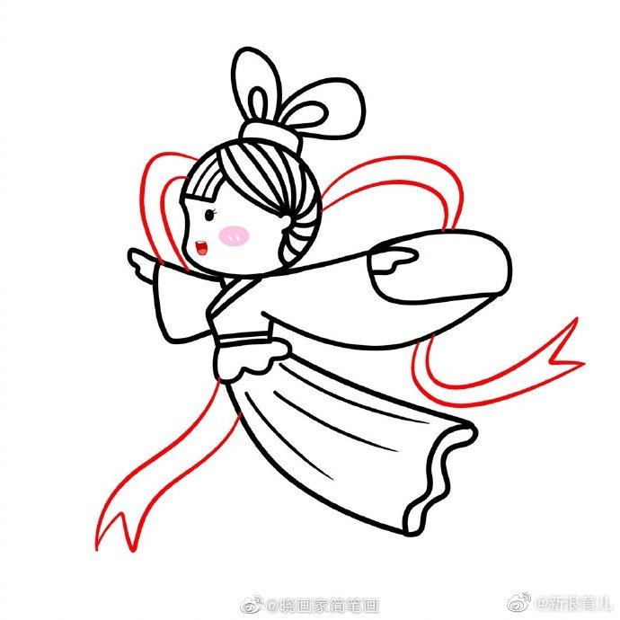 中秋节快到啦,给大家带来一个飞天的小仙女简笔画图解↓↓↓马
