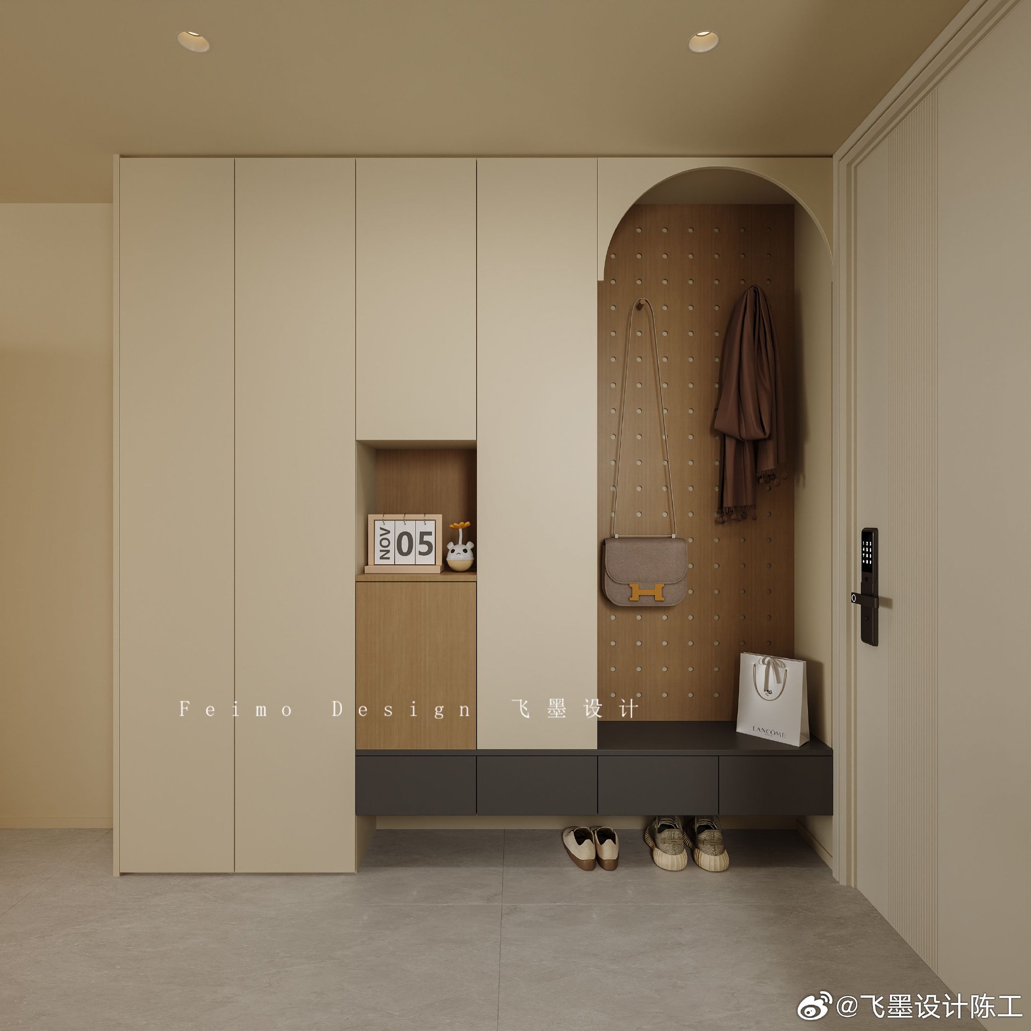 110㎡奶油现代风装修，室内窗与吧台实现餐厨互动