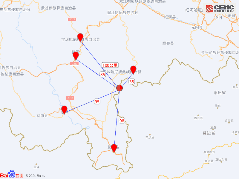 云南普洱市江城县发生45级地震