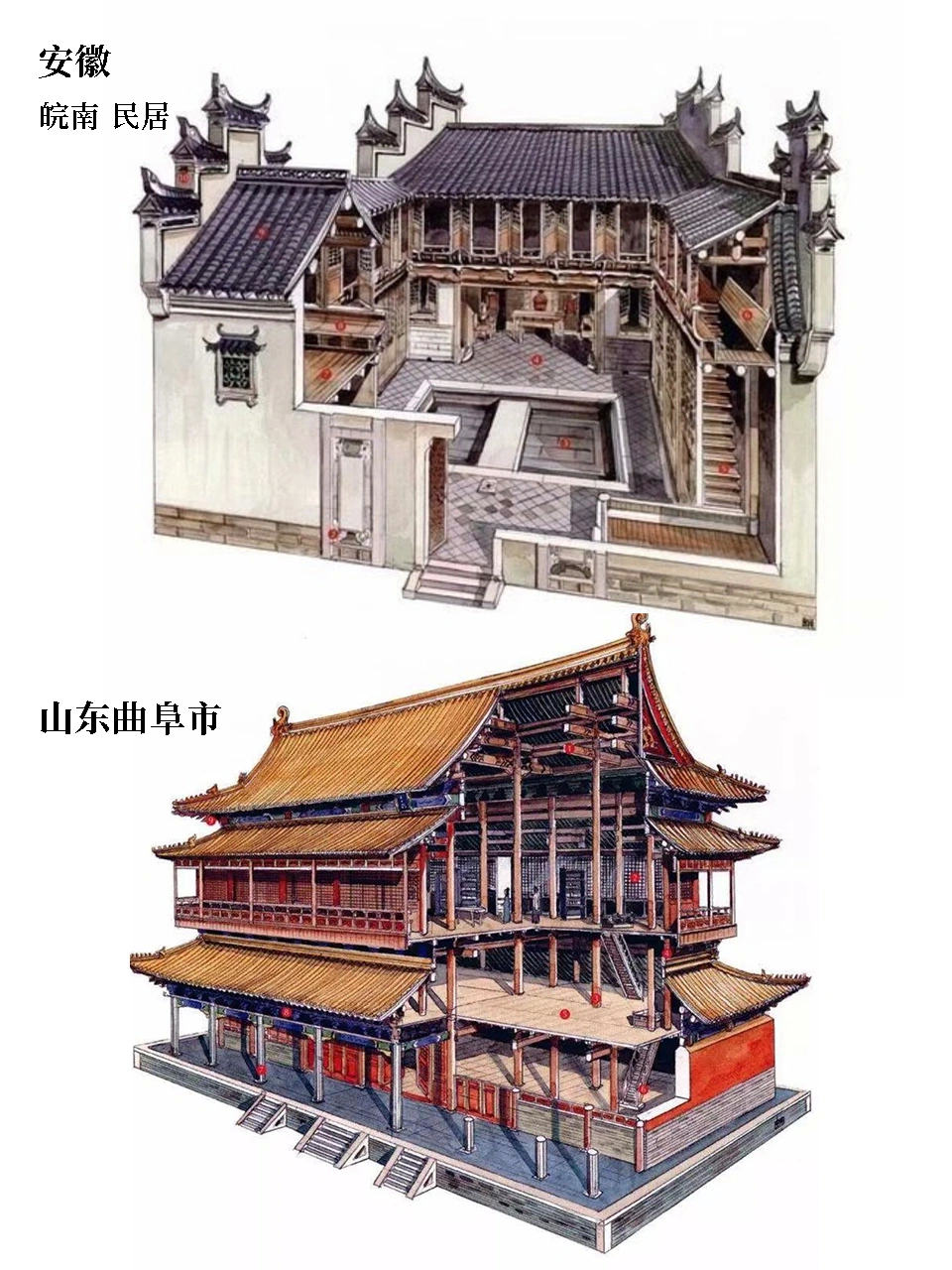 中国经典古建筑剖面图图李乾朗
