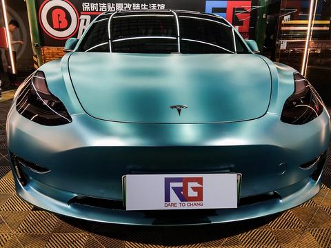 特斯拉车身改色电光湖水蓝 RG瑞集改色膜陕西西安加盟店出品