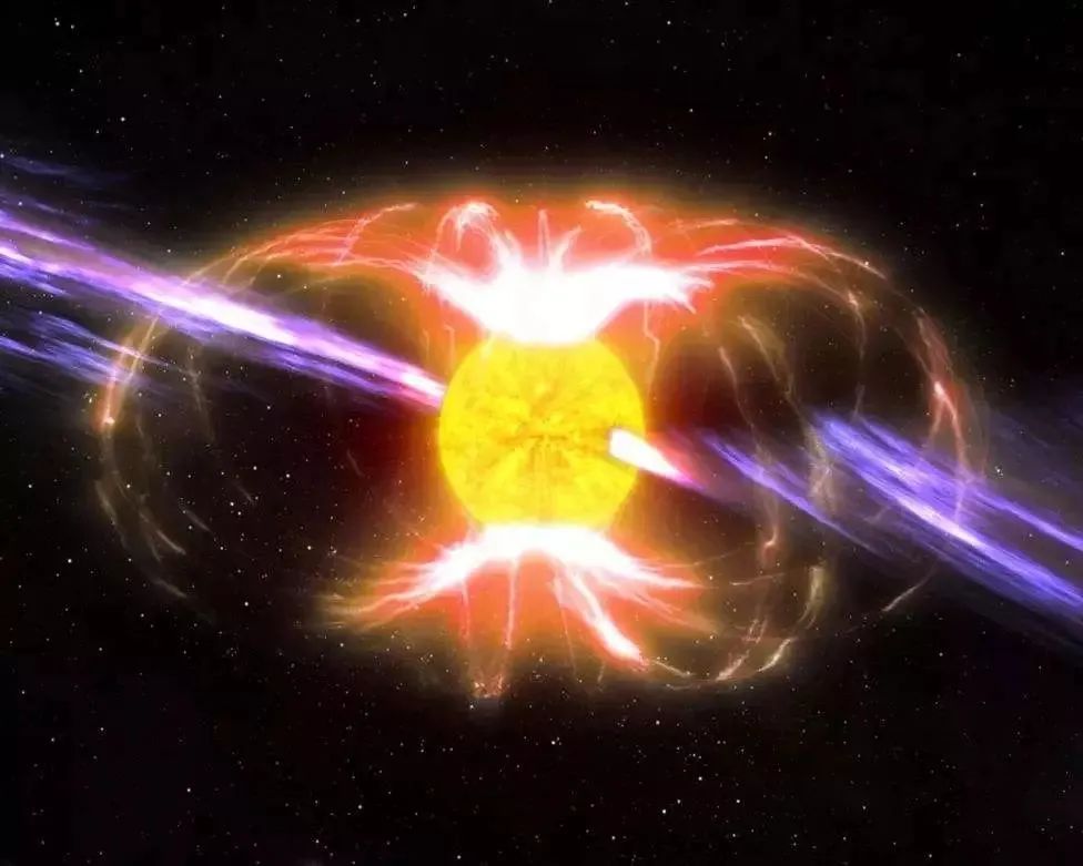 10^15g的强偶极磁场,可以将中子星的旋转能量传递给爆炸