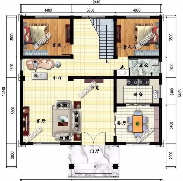 宽12米进深8米别墅,12x8米二层房屋设计图 面宽12-13米间,客厅挑空设计的别墅,喜欢就在老家建一