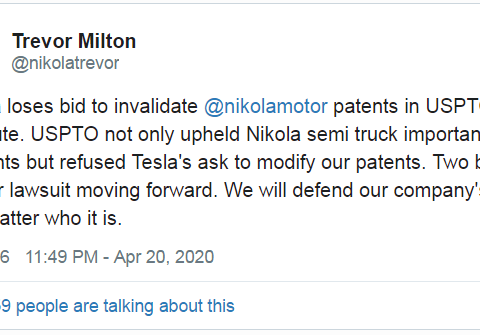 尼古拉20亿美元即将到账？ 特斯拉电动卡车被控侵犯专利有效