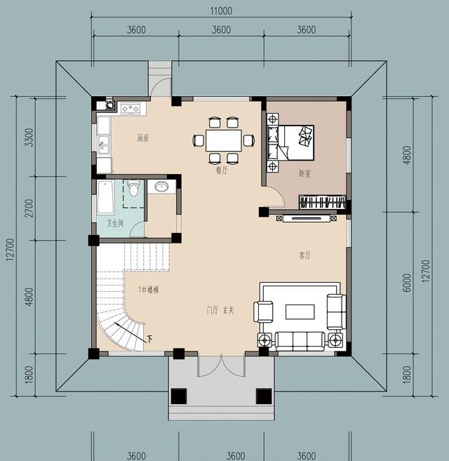 宽8米长11米农村别墅图,8米x11米房屋设计图纸 农村自建三层别墅,面宽11米7室1厅