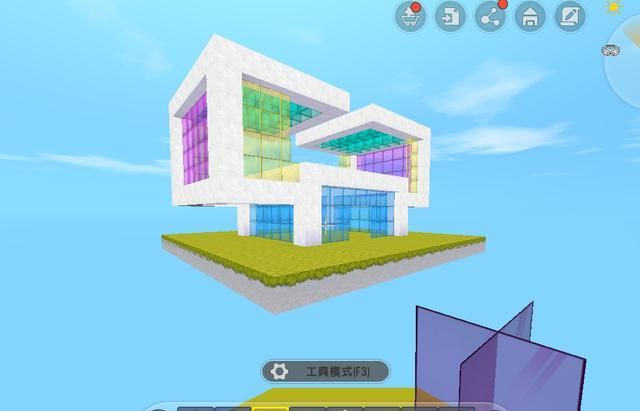 迷你世界:空中豪华别墅速建,彩色玻璃墙壁,二楼设计花园卧室