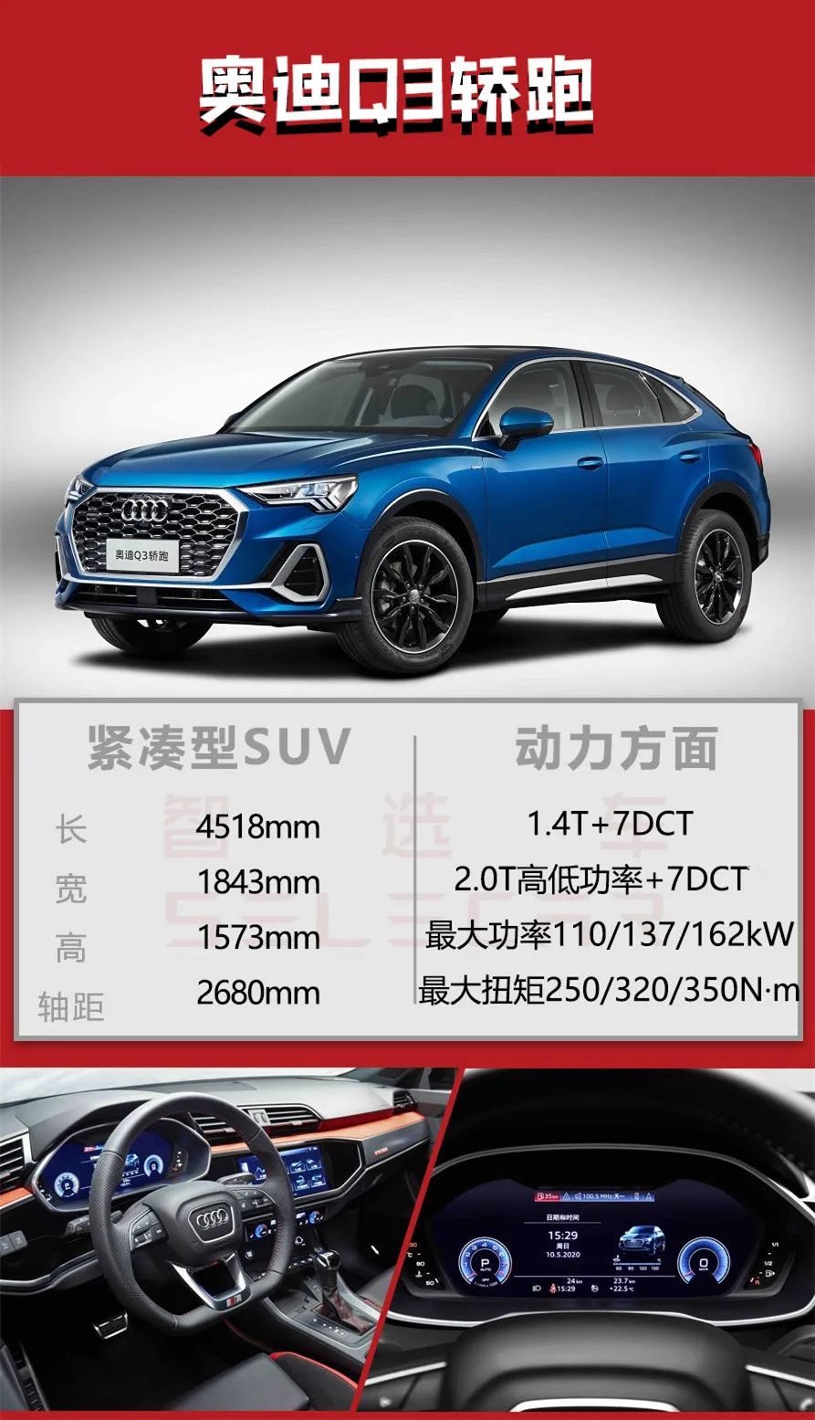 28.73万起,标配虚拟座舱和运动套件,奥迪Q3轿跑选哪款更值?