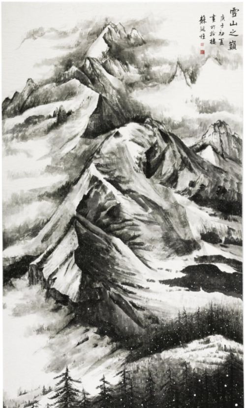 苏延恒 《雪山之巅》 180cm×97cm 中国画