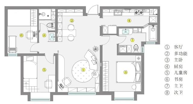 114㎡清新北欧风格婚房装修,弧形元素甜蜜升级