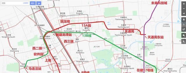 下面是北京地铁13号线在市中心的两个终点站:西直门站,东直门站,除了
