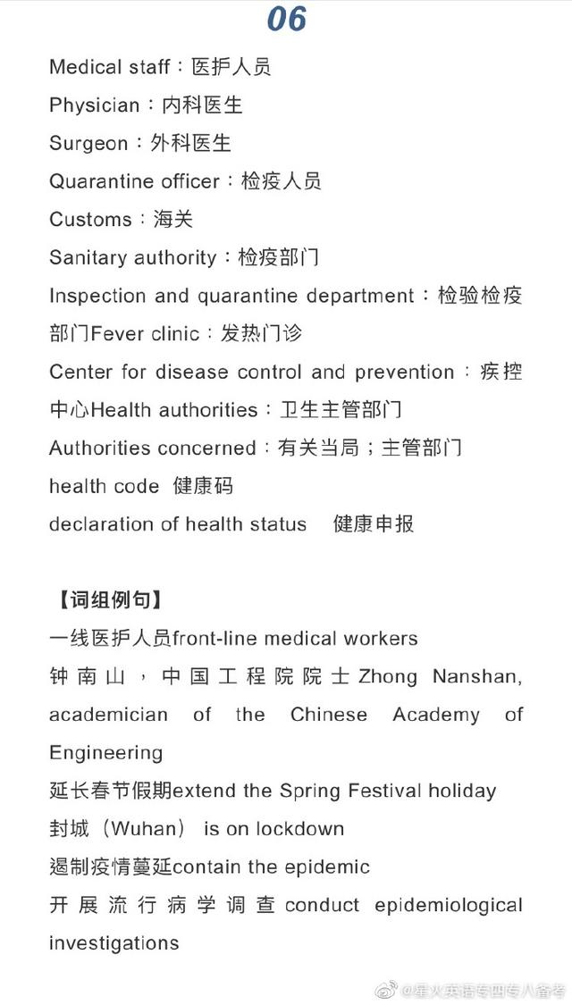 新冠相关的词汇例句英文版