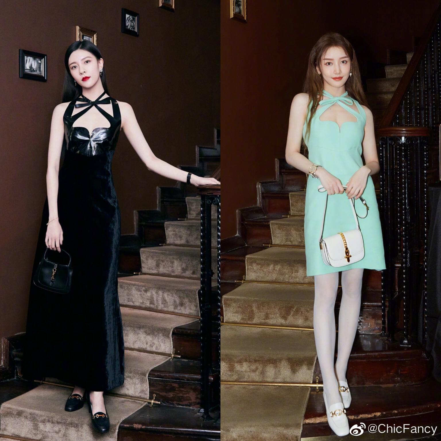 gucci私人放映室宋妍霏姜贞羽 | 同系列连衣裙一个飒爽女王
