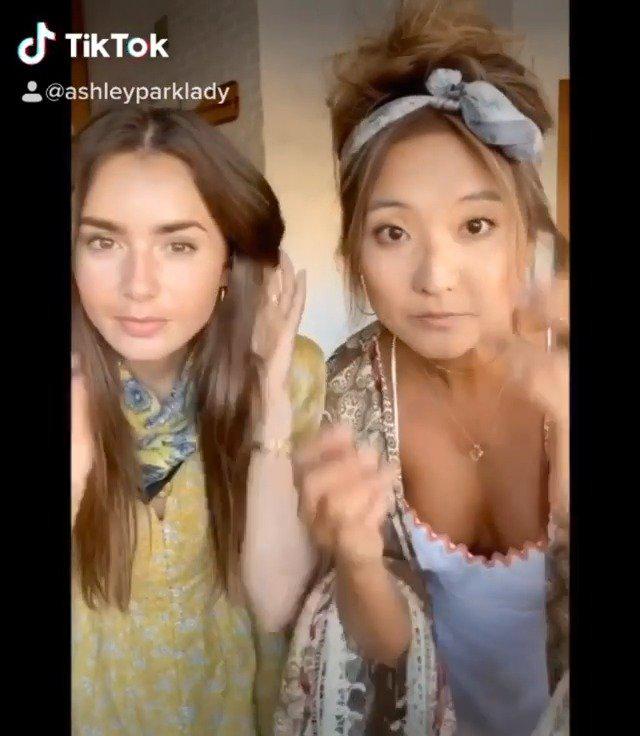 ashleypark,ashleytisdale 莉莉柯林斯的好友ashley park晒了两人一起录制的tiktok小视频