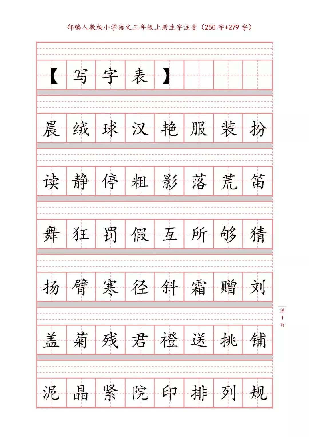 统编版语文1-6年级上册生字注音丨可打印