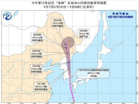 第10号台风海神路径走向路线图最新消息 登陆韩国各地道路被封锁灾害不断