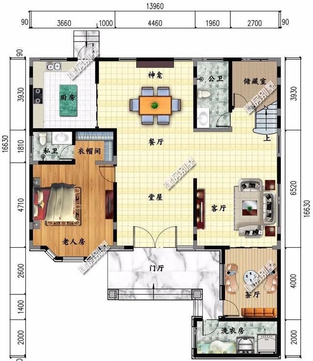 两栋7字型设计的农村别墅,不同外观风格,这种地形建房