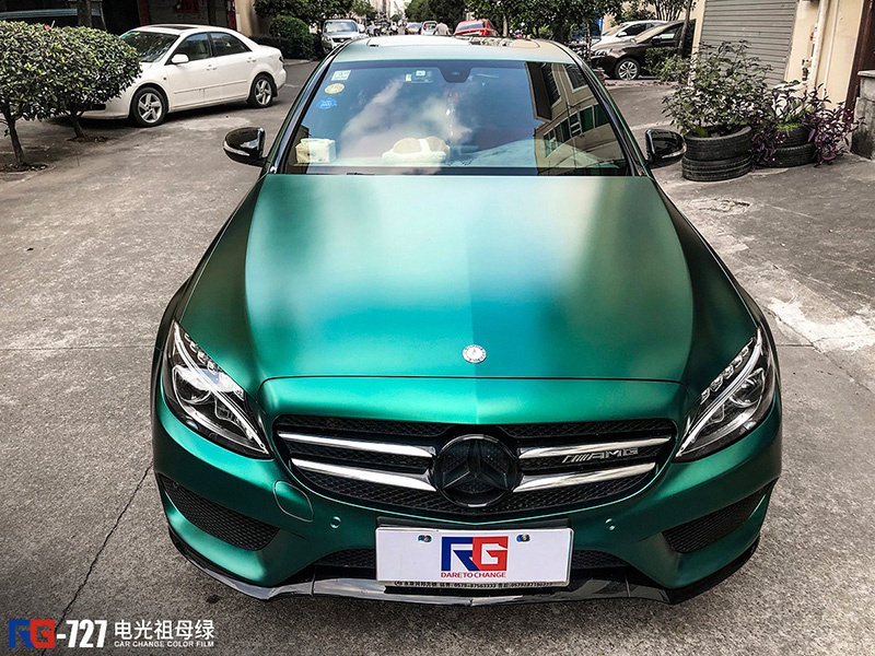 奔驰amg-c63车身改色电光祖母绿 rg瑞集改色膜