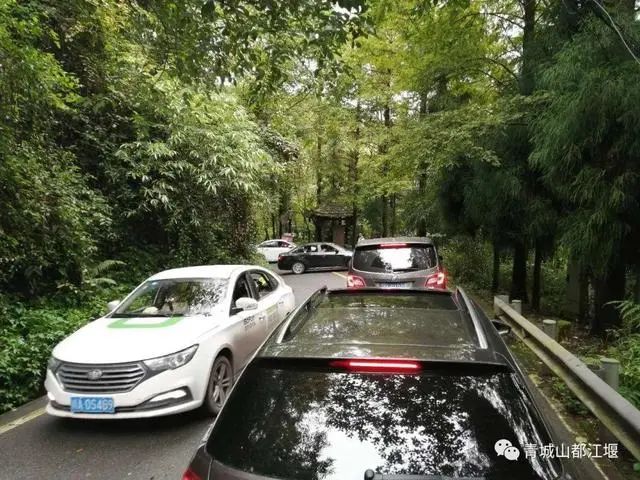 (青城山镇响水洞、飞仙观路段交通拥堵 图片来源:景区官微)
