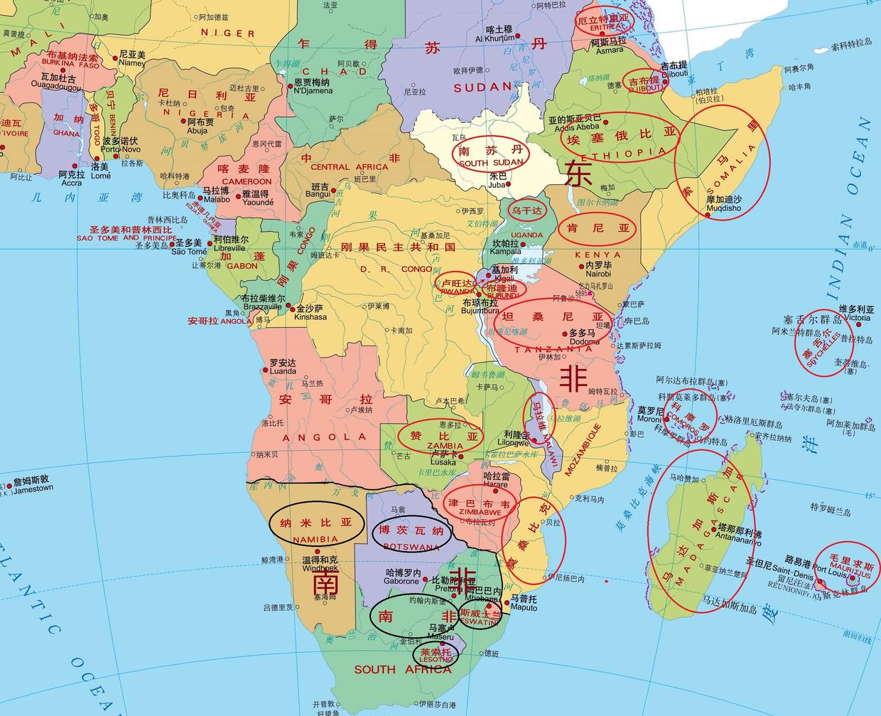 赞比亚地图-地图上的赞比亚(非洲东部非洲)