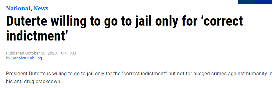 杜特尔特：如果是为了国家坐牢 我乐意至极