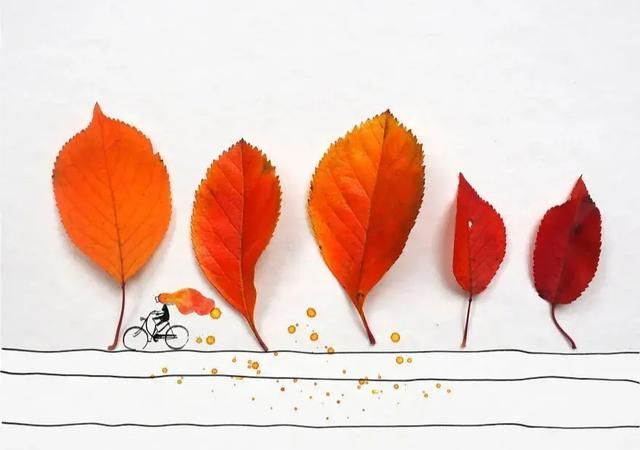 秋天里的创意,艺术家用落叶绘制趣味插画,树叶贴画附教程