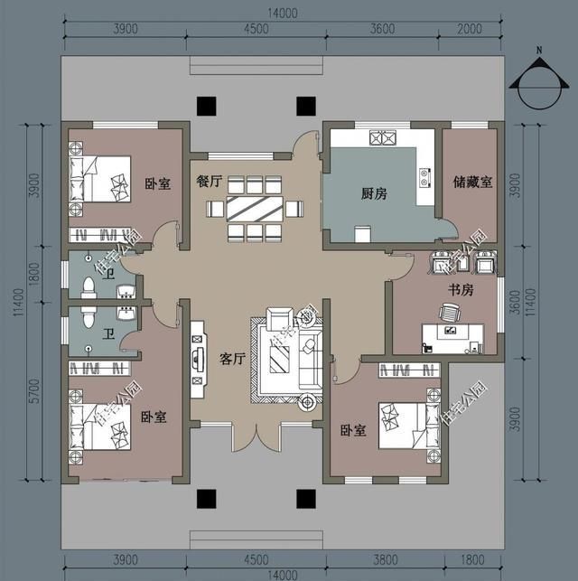 15米宽10米深,两侧不能开窗的一层农村自建房如何设计