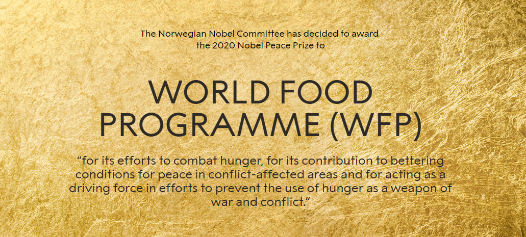 2020年诺贝尔和平奖揭晓！授予世界粮食计划署