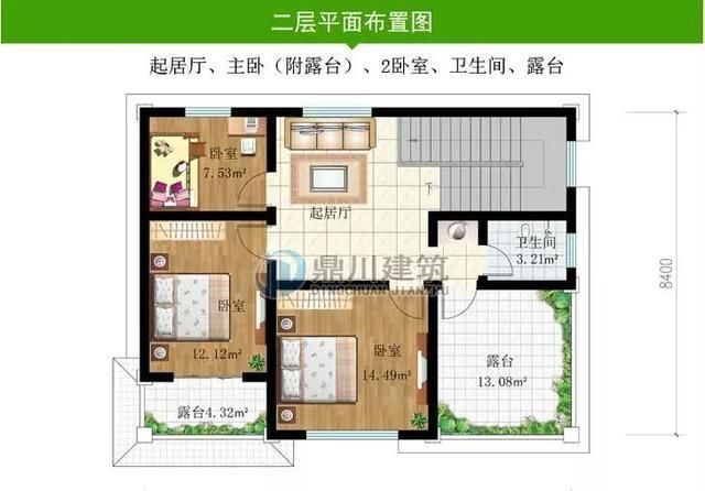 8x11米农村自建房图纸,农村8米x10米建房设计 8x11米占地90平米,造价18万,二层平顶别墅