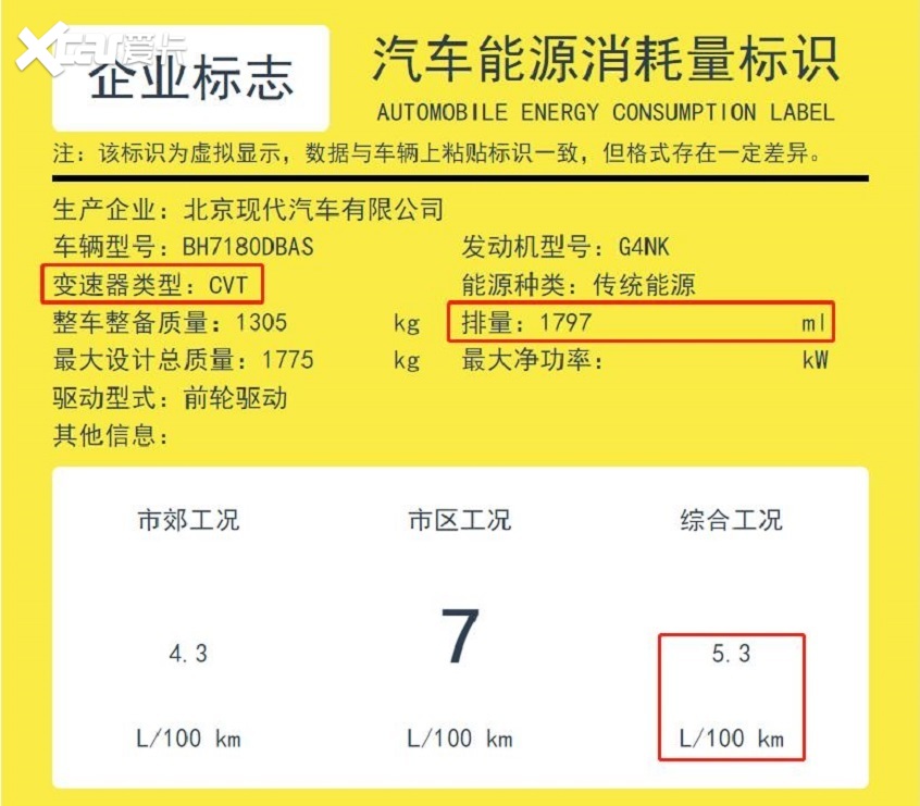 全新一代名图动力信息 综合油耗仅5.3L