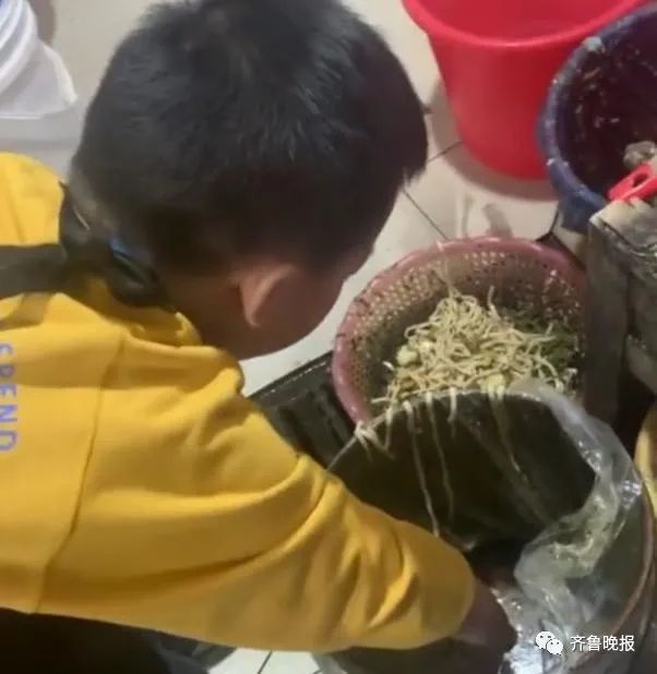 孩子抱怨读书苦妈妈罚孩子泔水桶捡面条 网友吵