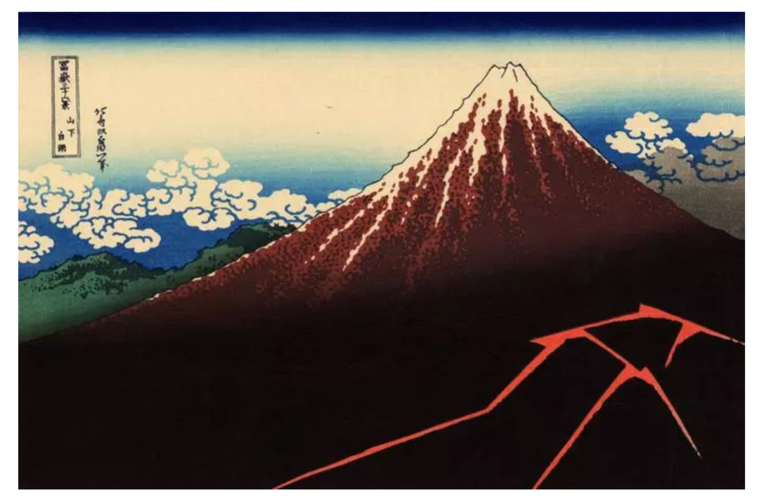 ▲葛饰北斋《富岳三十六景之山下白雨》