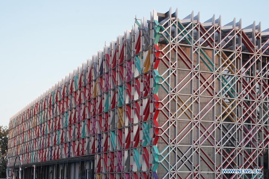 Photo taken on Sept. 16, 2020 shows the exterior of Beijing Wukesong Ice Hockey Sports Center in Beijing, China. The construction of Beijing Wukesong Ice Hockey Sports Center was completed on Thursday. (Xinhua)