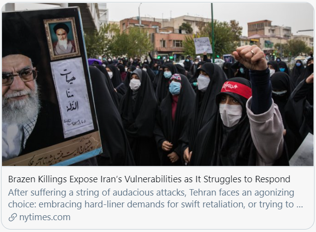 一系列暗杀活动暴露了伊朗在反击上的弱点。/《纽约时报》报道截图