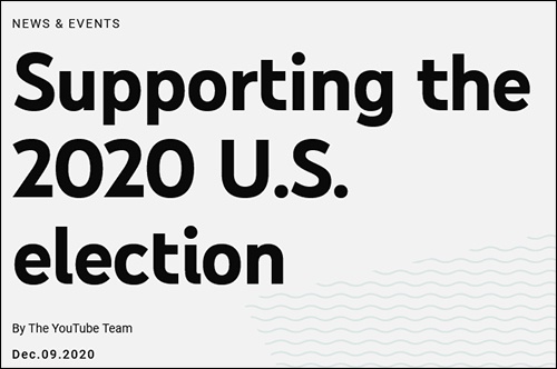 YouTube：新上传的质疑美选举欺诈视频 统统删除