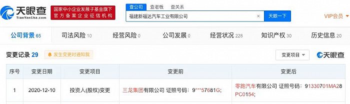 零跑汽车关联公司全资控股福建新福达汽车工业有限公司