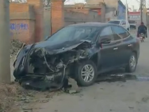 完犊子！保定一现代跟线杆置气？废了！