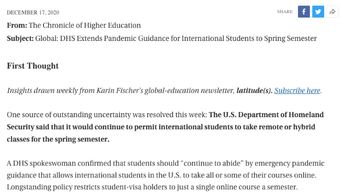 美国国土安全部最新消息 21春季留学生f1签证将沿用秋季政策