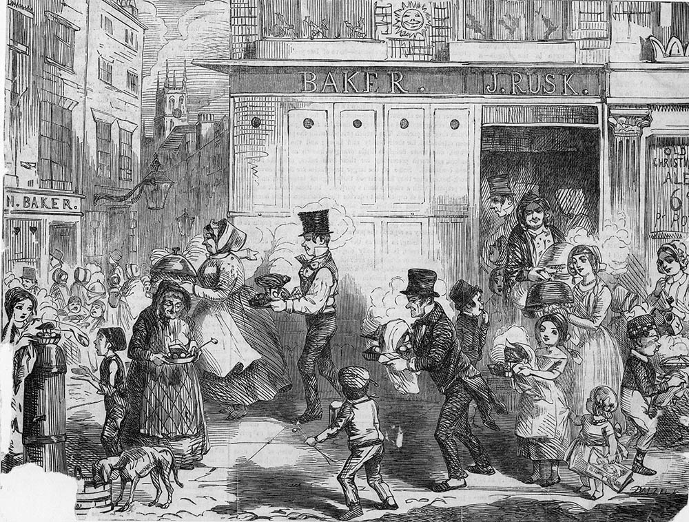 (插图)1848年,英国,人们带着烘烤食物回家过圣诞节.