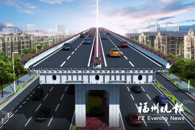 连江南路高架桥段断面示意图.