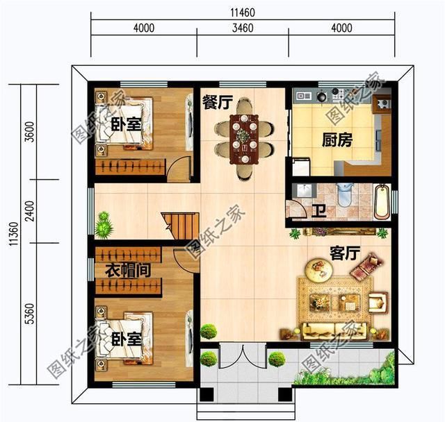 11x12米自建房户型图,开间11米进深12米别墅 农村自建房二层楼房设计图,选对户型图,让你轻轻松松建好房