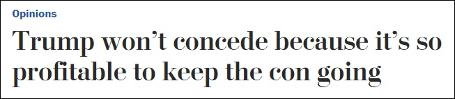 特朗普不肯承认败选 他为打官司已筹得1.7亿美元