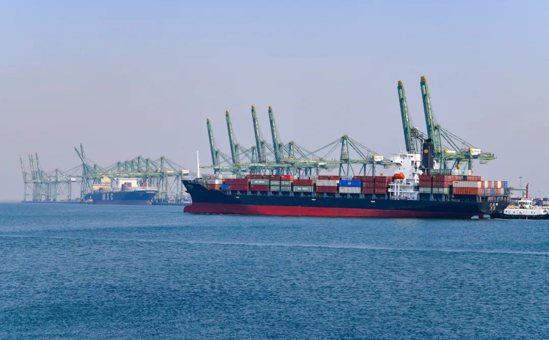 11月4日，天津港东突堤码头，集装箱货轮在港口内停泊。