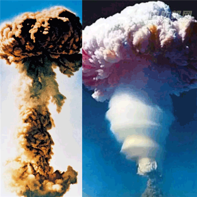 右图:中国第一颗氢弹爆炸成功)