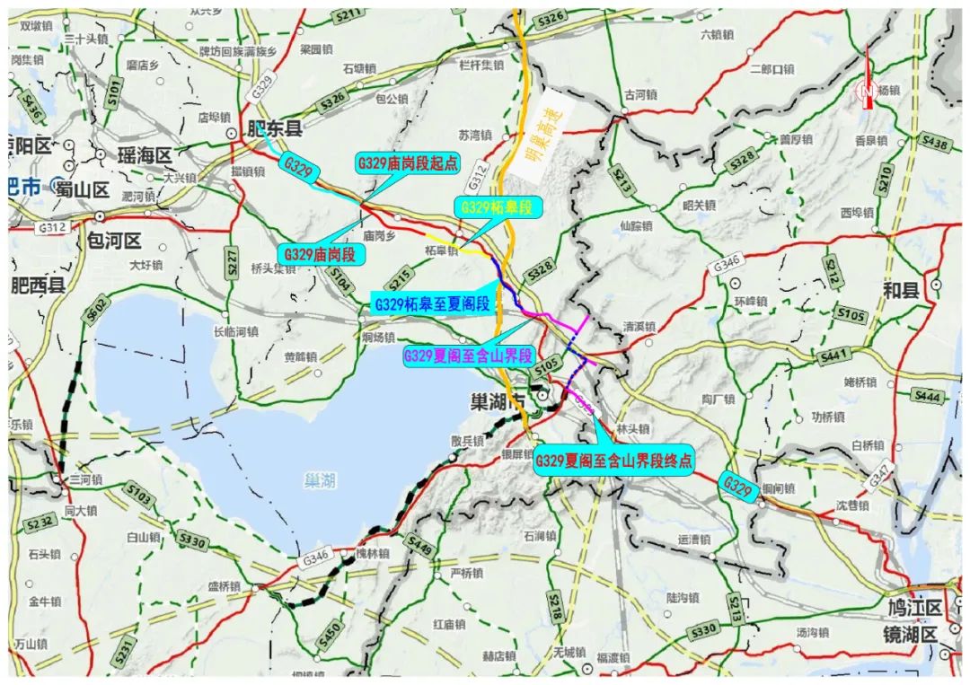 329国道安徽段线路图,g329国道线路图 途径庙岗乡,柘皋镇,夏阁镇,跨越金平河,柘皋河,夏阁河后接现状国道329